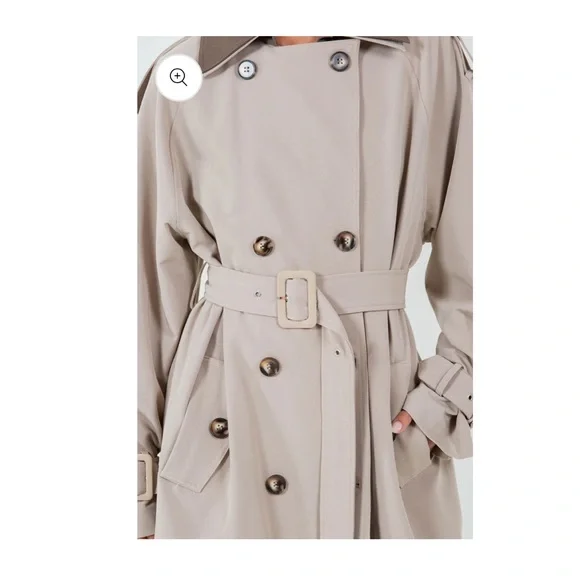 Women's Neutral Classic Double Collar Trench Coat - Picture 6 of 9